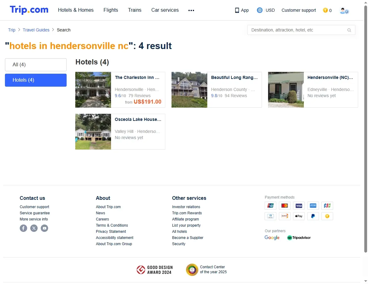 Screenshot of hotel booking website showing special offers