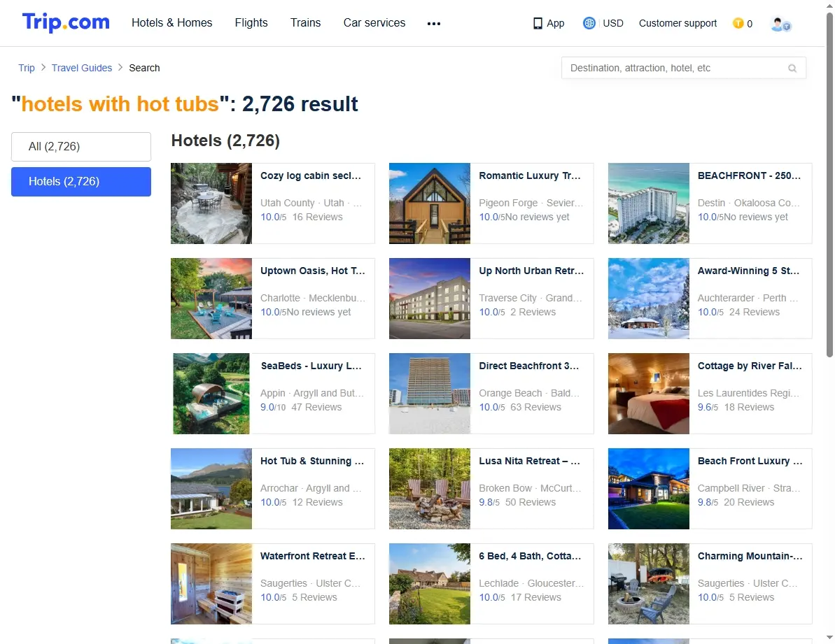 Screenshot of a hotel booking site showing deals and offers for luxury stays.