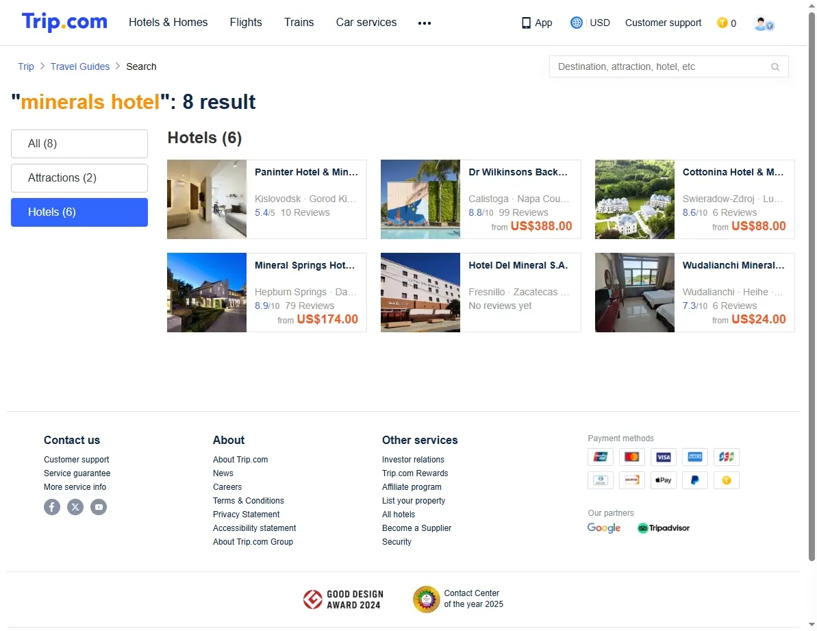 Screenshot of a hotel booking website showing special offers